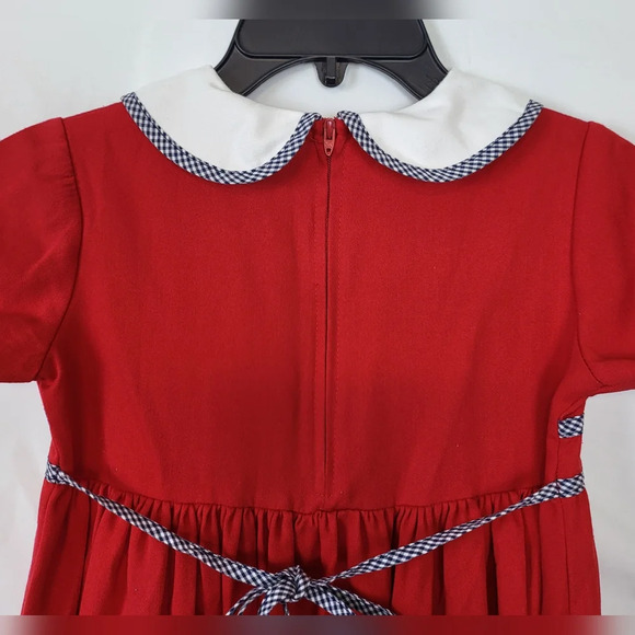 Vintage Bonnie‎ Jean Union Made Red White Peter Pan Collared Dress Size 7 - Picture 7 of 9